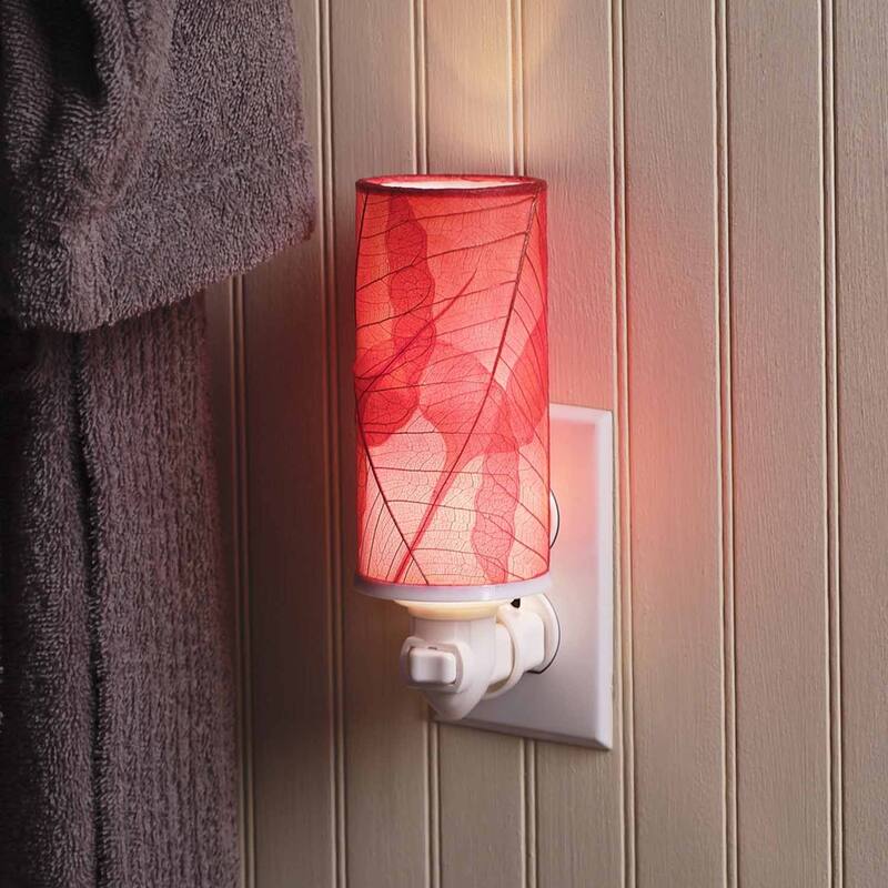Cylinder Nightlight, Cocoa Leaves Shade, 3 x 3 x 7 in. - 3 x 3 x 8 - Red