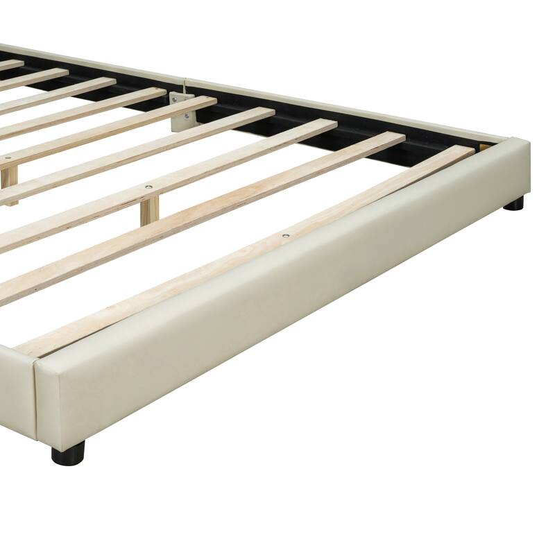 Queen Size & Twin XL Size Upholstered Platform Bed, PU Leather Mother & Child Bed with Guardrail, No Box Spring Needed