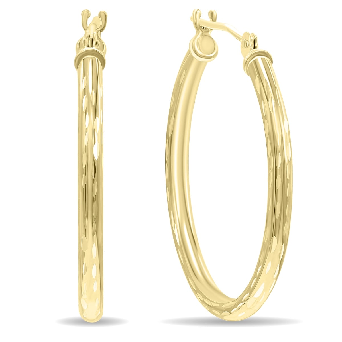 Marquee Jewels 14K Yellow Gold Shiny Diamond Cut Engraved Hoop Earrings (25mm)