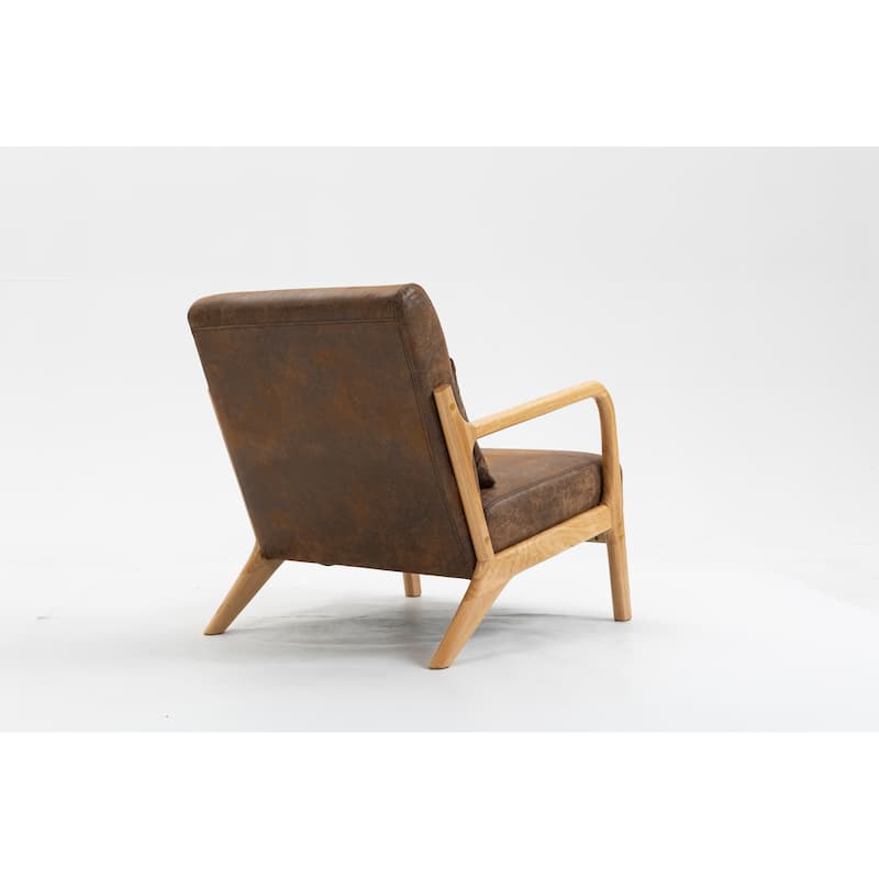 Mid Century Modern Accent Chair with Wood Frame, Upholstered Living Room Chairs with Waist Cushion, Reading Armchair