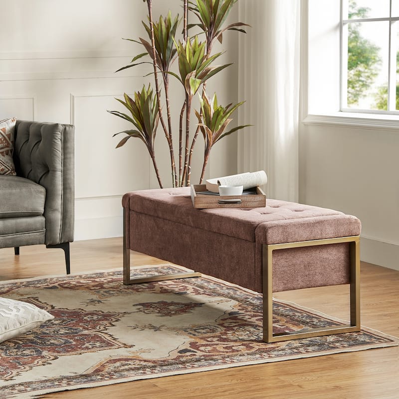 Alina Modern Upholstered Flip Top Storage Bench with Metal Legs by HULALA HOME