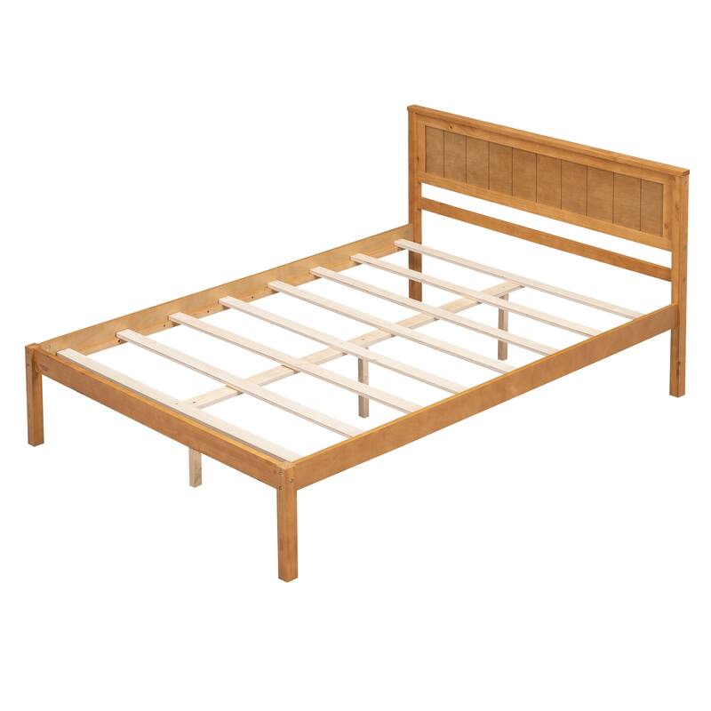 Rustic Full Size Platform Solid Wood Full Bed Frame with Headboard