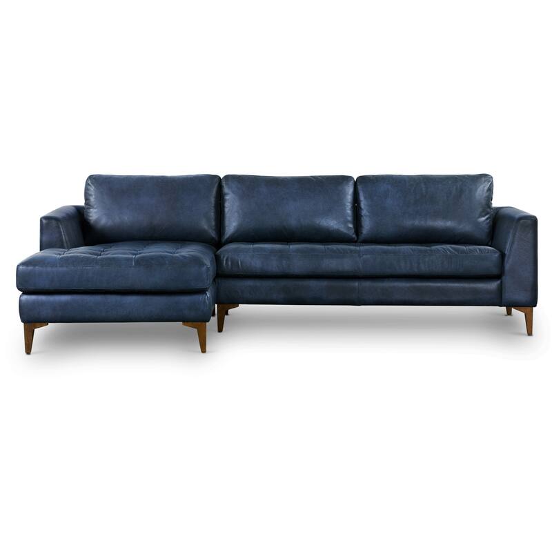Poly & Bark Calle Left-Facing Sectional - Midnight Blue/Walnut