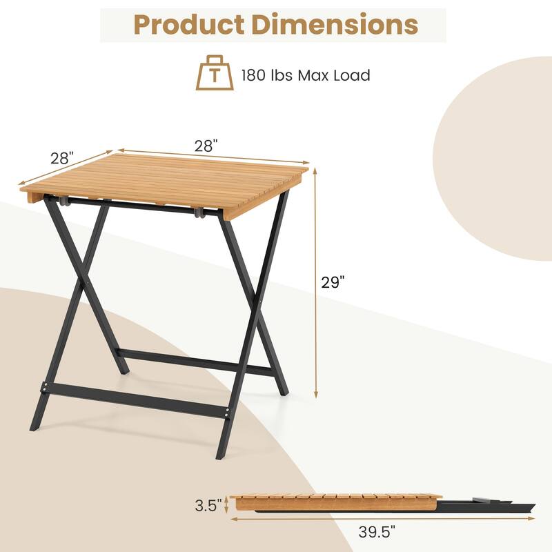 Gymax 28'' Patio Folding Table w/ Slatted Tabletop Portable Bistro
