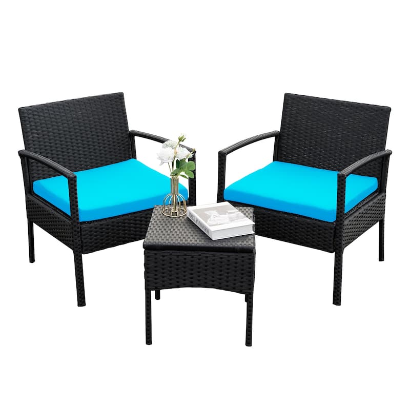 3 PCS Outdoor Patio Bistro, Rattan Conversation Chairs Set, Balcony Furniture Set - 28"H x 23.3"W x 23.3"D