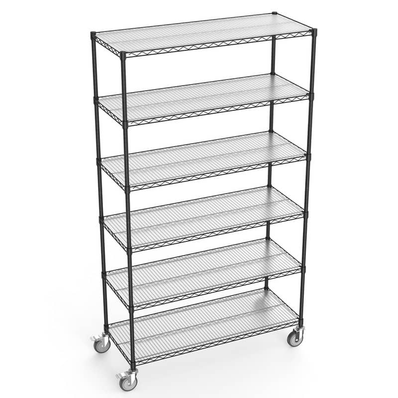 3/5/6-Tier Adjustable Heavy Duty Wire Shelving Unit with Wheels, Chrome/Black/White