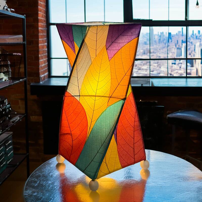 Eangee Handmade Twist Table Lamp, Cocoa Leaves Shade, 8 x 8 x 18 in.