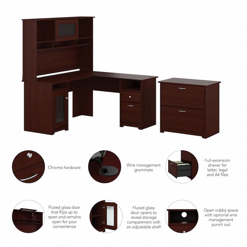 Cabot 60W L-Shaped Desk with Hutch and File Cabinet by Bush Furniture