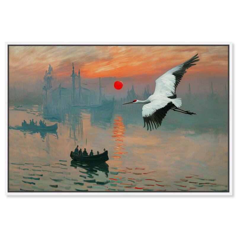 Crane Sunset Canvas by Art Remedy - White - 54" x 36"