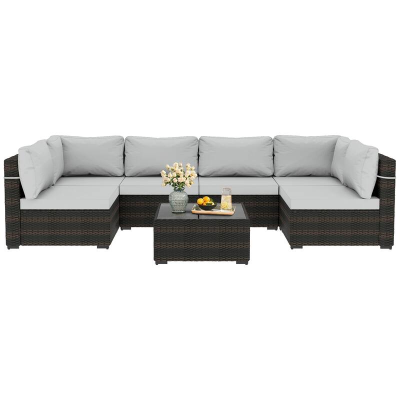 Patio Watcher Morden Outdoor 7-Piece Rattan Wicker Sectional Set Suit for Backyard