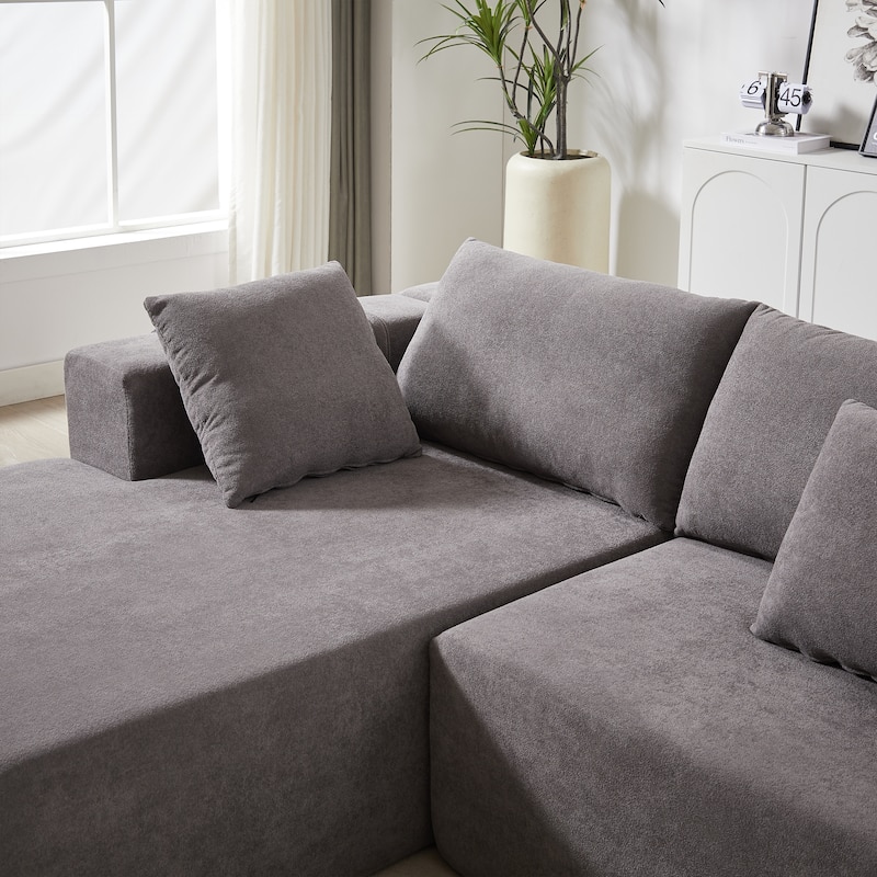 Chenille Upholstered Sectional Sofa Couch Set,Modular L Shaped Sofa With 6 Pillows,Free Combination Sofa Couch Chaise