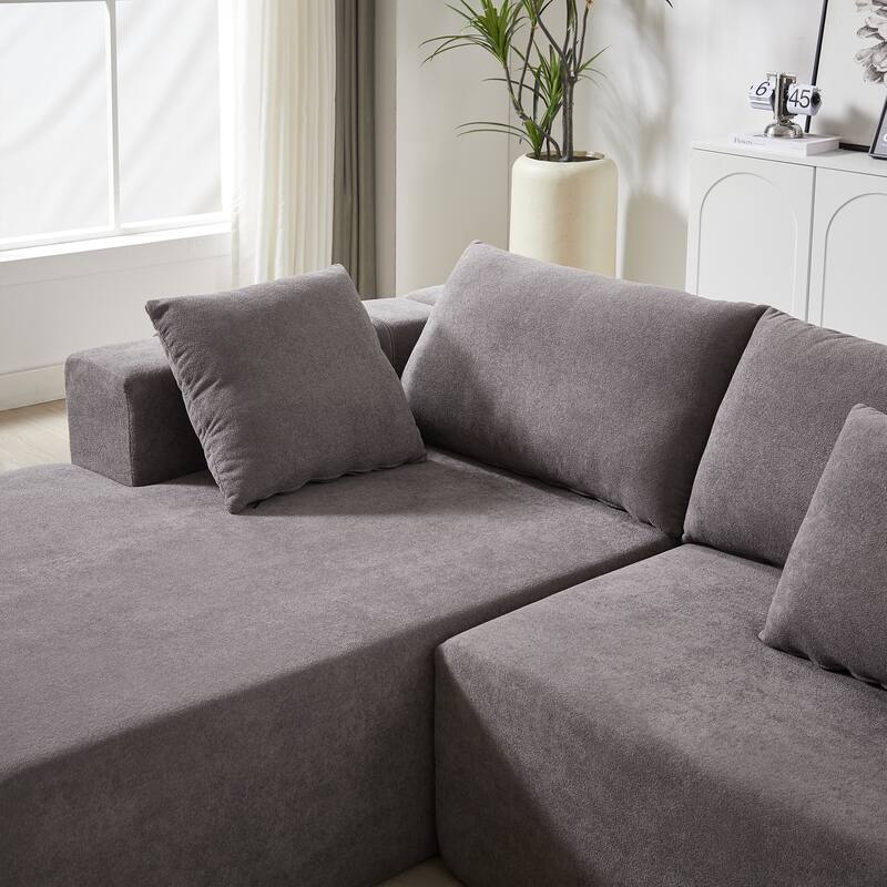 L Shaped Modular Sectional Sofa with Chaise Lounge, Oversized Chenille Upholstered Sofa, Deep Seat Sofa with 6 Pillows