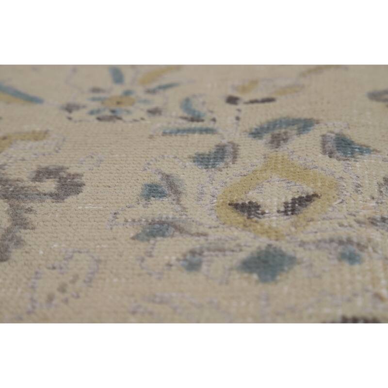 Traditional Floral Tabriz Persian Area Rug Handmade Beige Wool Carpet - 7'0"x 10'4"