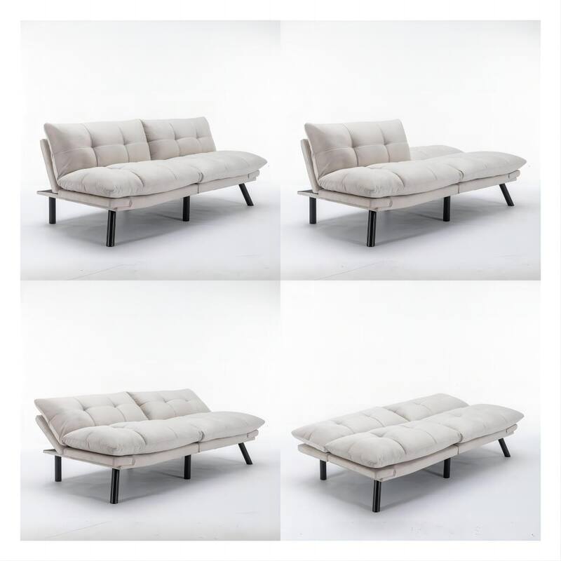 Velvet Futon Sofa Bed with Adjustable Armrests and Backrest