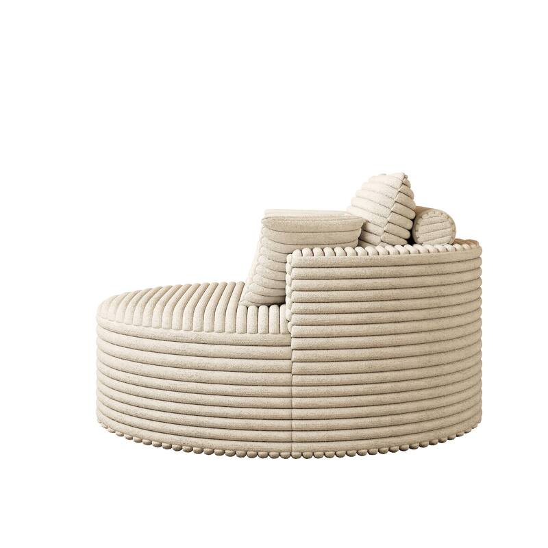 Corduroy Upholstered Single Sofa, Oversized Fluffy Sleeper Chair, Round Reading Chair with Headrest & 2 Pillow