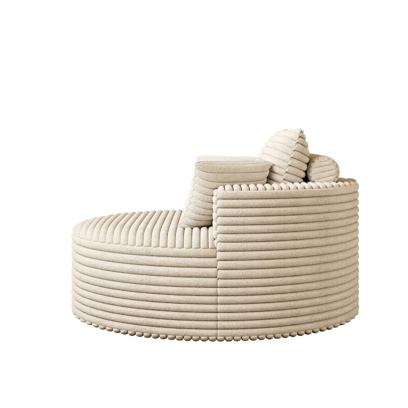 Fluffy Barrel Chair Corduroy Chaise Lounge Single Floor Sofa Armchair Cloud Recliner Chair with Cylindrical Pillow