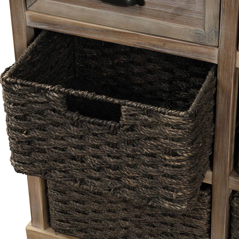 28'' Wood 2 Drawers Storage Cabinet with 4 Rattan Basket