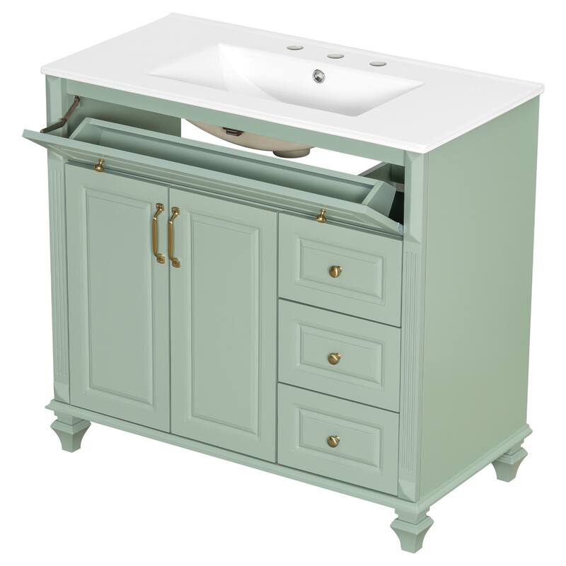 Roomfitters 36" Bathroom Vanity with Sink, Solid Wood Frame, Flip Drawer, 3 Drawers & 2 Doors