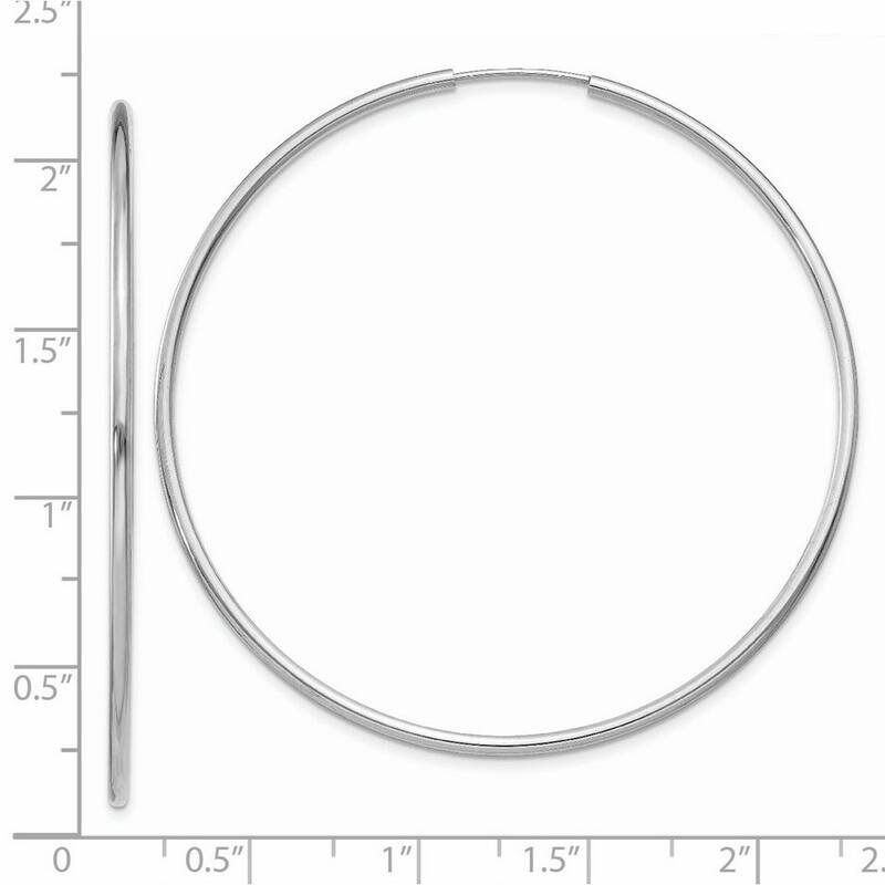 Curata 14k White Gold tube 50x1.5mm Polished Endless Hoop Earrings