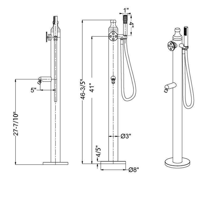 47"H Stainless Steel Floor Mounted Outdoor Shower Faucet with Footwash Spout
