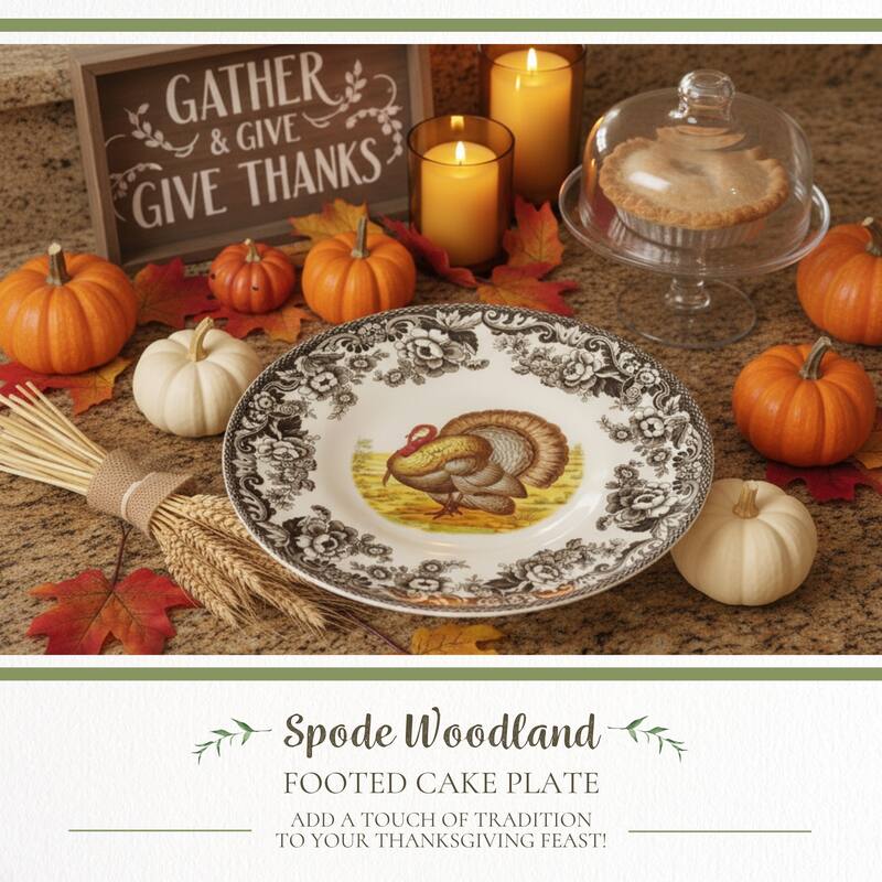 Spode Woodland Turkey Footed Cake Plate - 10.5 in