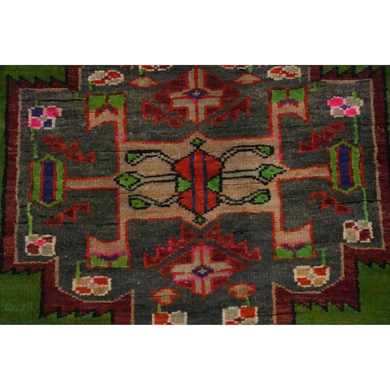 Hand Knotted Oriental 100% Wool Carpet Traditional Geometric Green Hamedan Runner Rug - 10' 3'' X 3' 0''