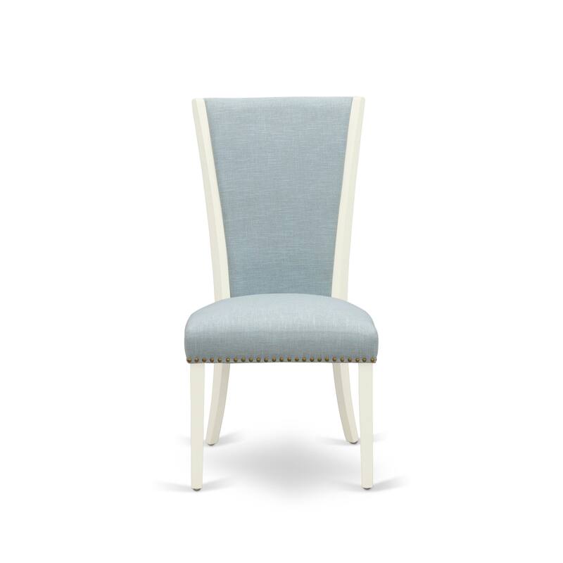 East West Furniture Verona Parson Dining Chairs - Nail head Trim Linen Fabric Chairs, Set of 2(Finish Options)