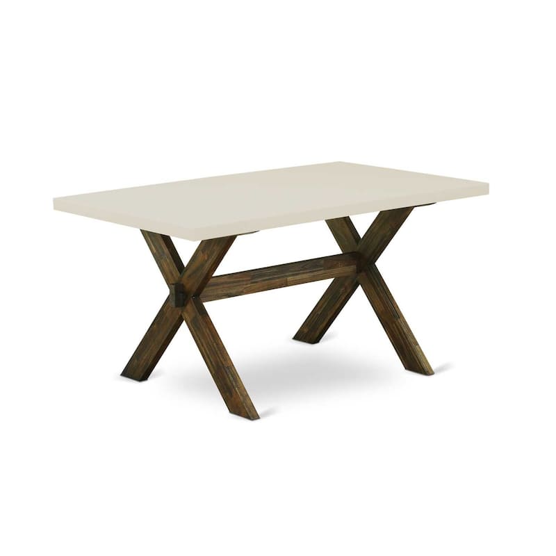 HomeStock 7-Piece Distressed Jacobean Finish Solid Wood Top Dining Table with 6 Parson-Chairs