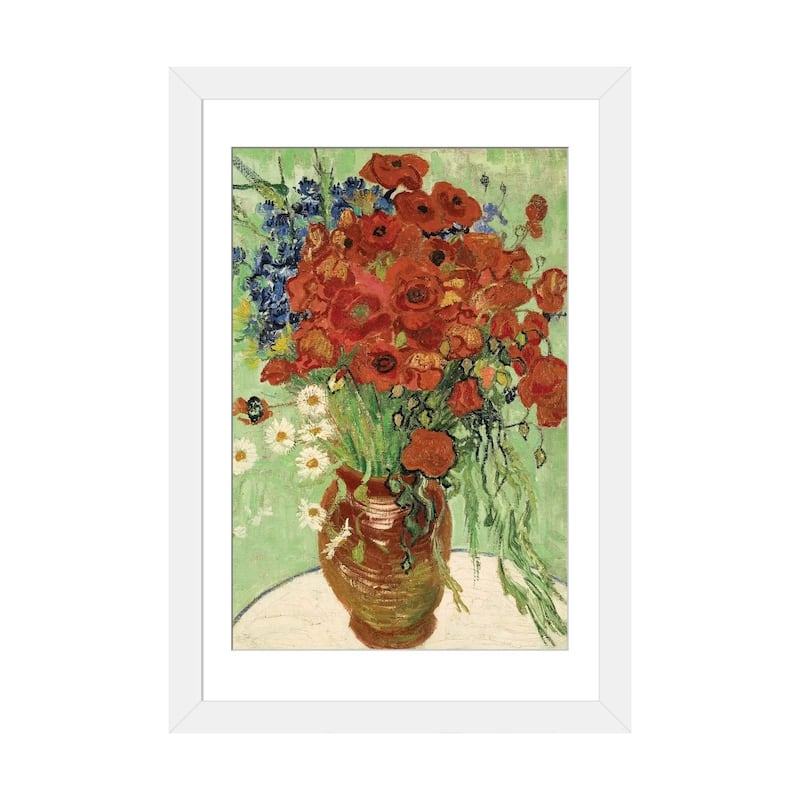 iCanvas "Vase with Daisies and Poppies" by Vincent van Gogh - White - 24x16x1
