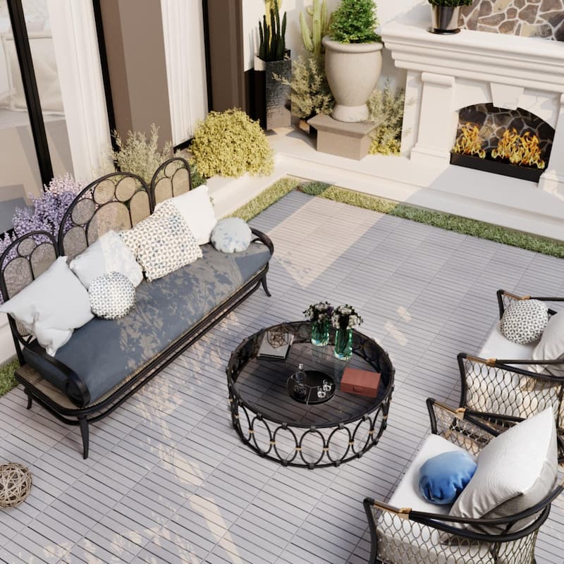 20 PCS Interlocking Deck Tiles Striped Pattern, 12" x 12"Square Acacia Hardwood Outdoor Flooring for Patio,Bancony,Pool Side