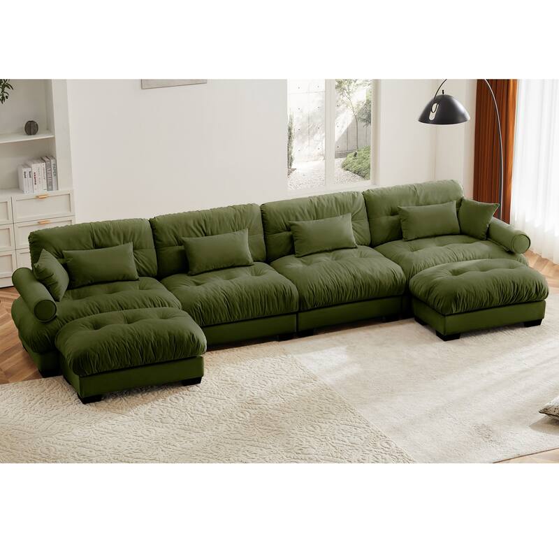 Modern Sectional Couch Comfortable Upholstered Sofa Set with Lumbar Pillow and Throw Pillow for Living Room