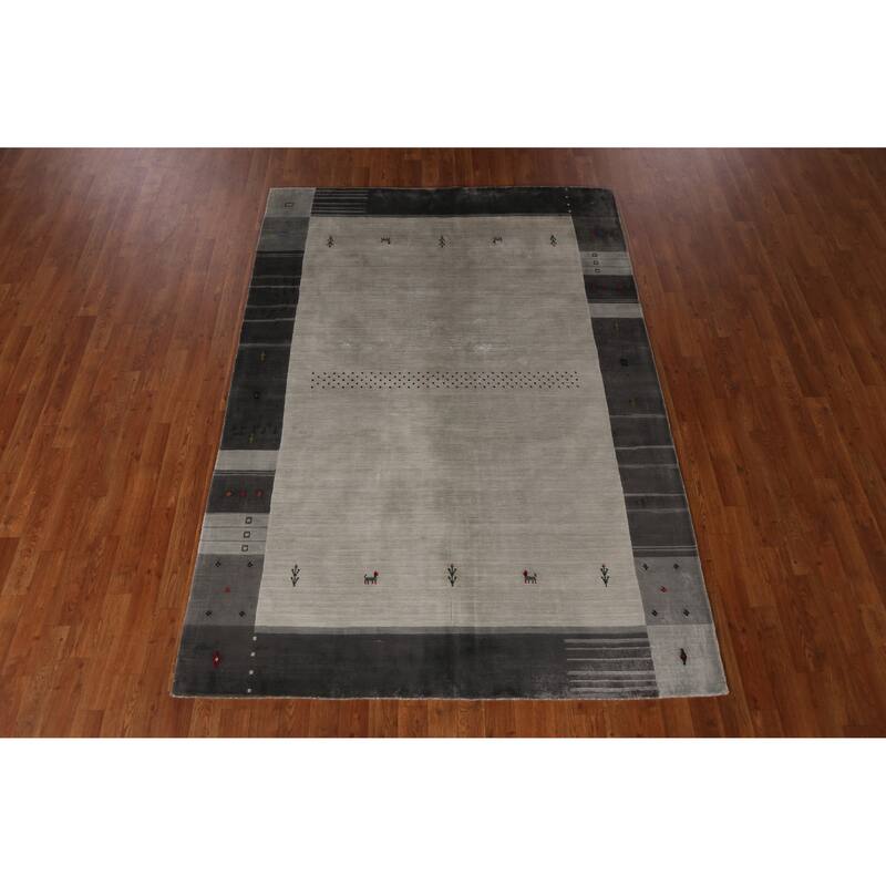 Little Animals Gabbeh Indian Area Rug Hand-Knotted Wool Carpet - 5'3" x 7'7"