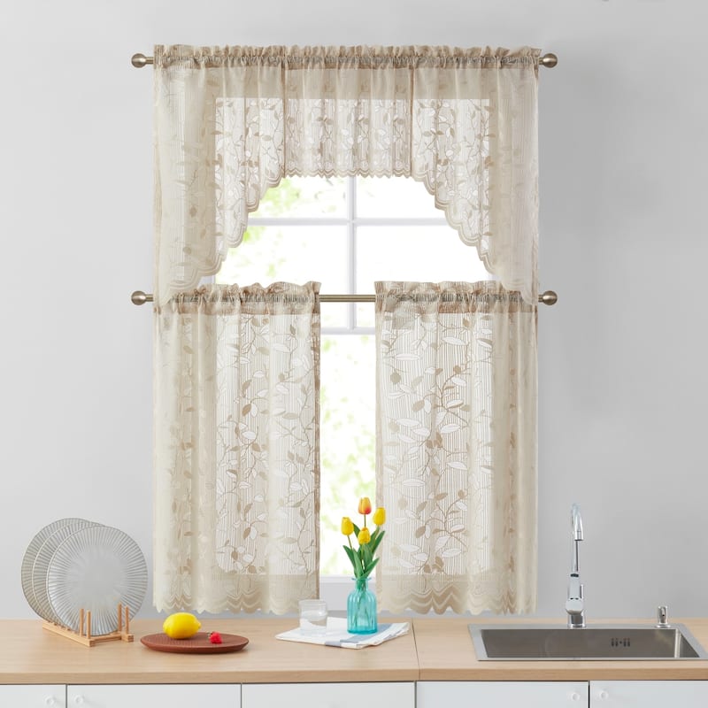 HLC.me Joyce Lace Sheer Kitchen Cafe Curtain Valance for Small Windows, Kitchen & Bathroom - 54 W x 18 L - Single Valance