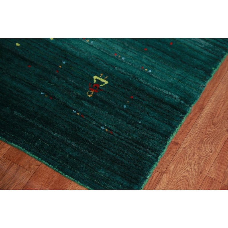 Hand Knotted Oriental 100% Wool Carpet Tribal Tribal Green Gabbeh Area Rug - 9' 9'' X 8' 1''
