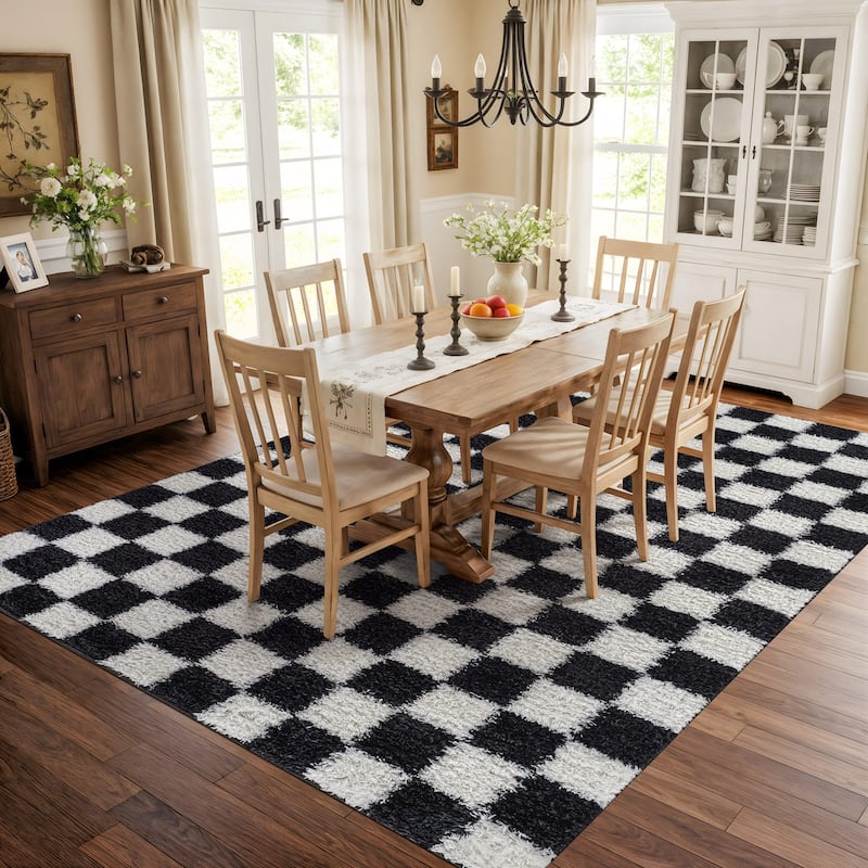 Block Shag Rug - Great for Living Room, Bedroom, or Entryway - Medium Pile, Easy to Clean - Anthracite Dark Gray