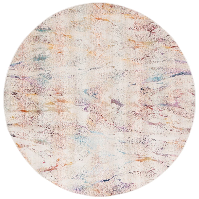 SAFAVIEH Rainbow Elfriede Indoor/Outdoor Boho Waterproof Patio Backyard Rug - 6'7" Round - Ivory/Blue Gold