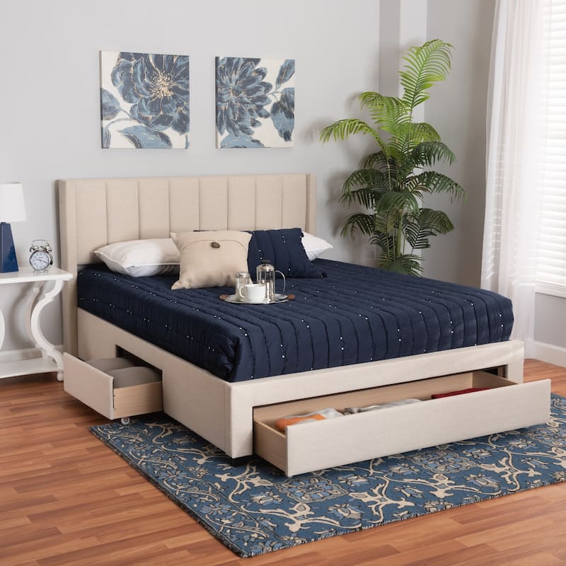 Coronado Mid-Century Modern & Transitional Fabric Storage Platform Bed with 3 Drawers