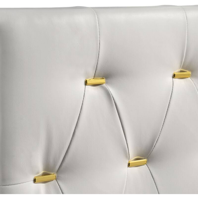 Queen Panel Bed with Tufted Headboard and Gold Accents