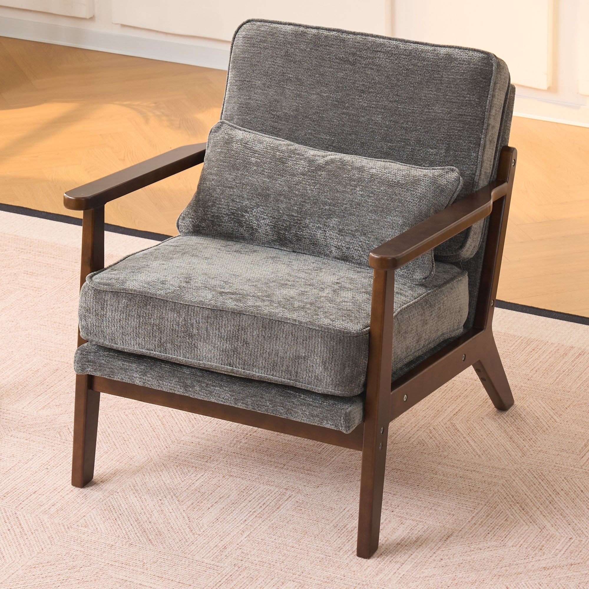Minimalist Side Chair Vanity Chair with Wood Legs, Reception Chair Padded Chair Accent Chair Arm Chair