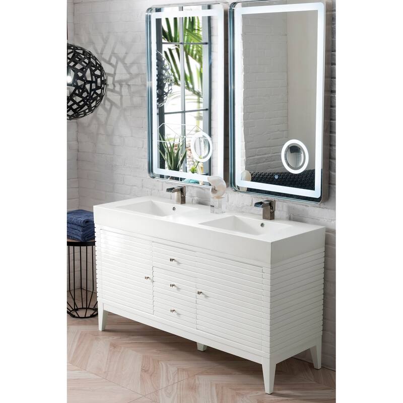 James Martin Vanities Linear 59" Double Vanity, Glossy White