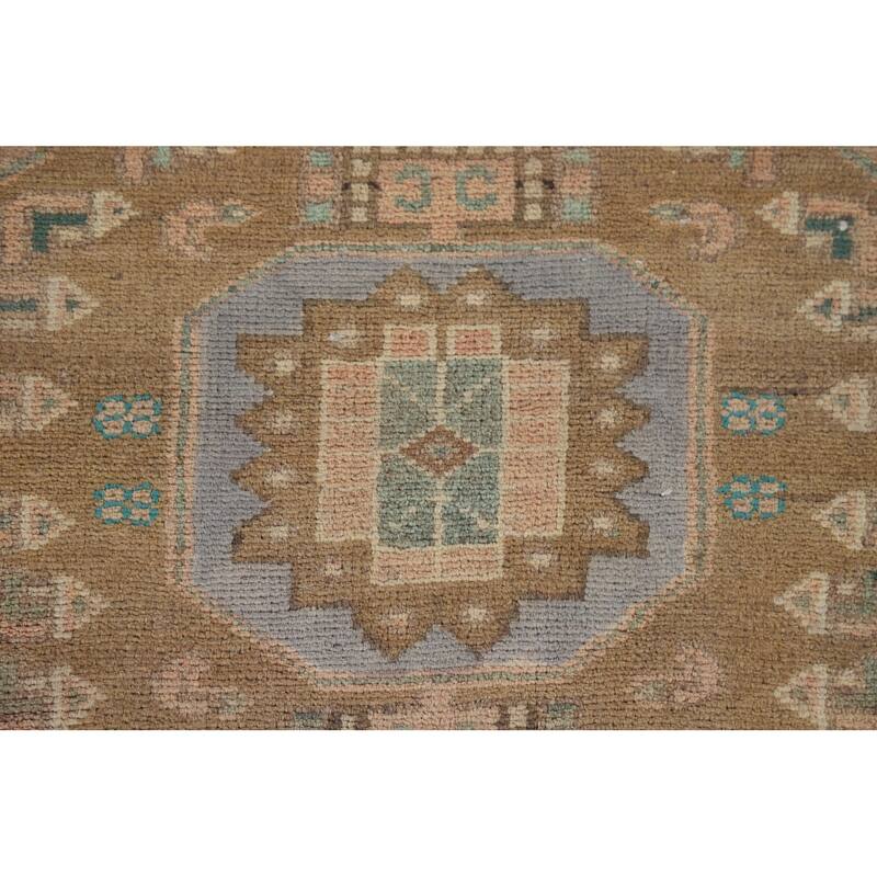 Geometric Hamedan Persian Vintage Runner Rug Handmade Wool Carpet - 3'5" x 9'3"