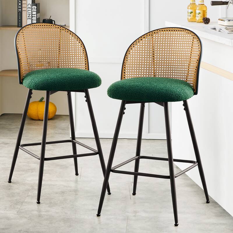 Upholstered Swivel Counter/ Bar Stools with Rattan Back