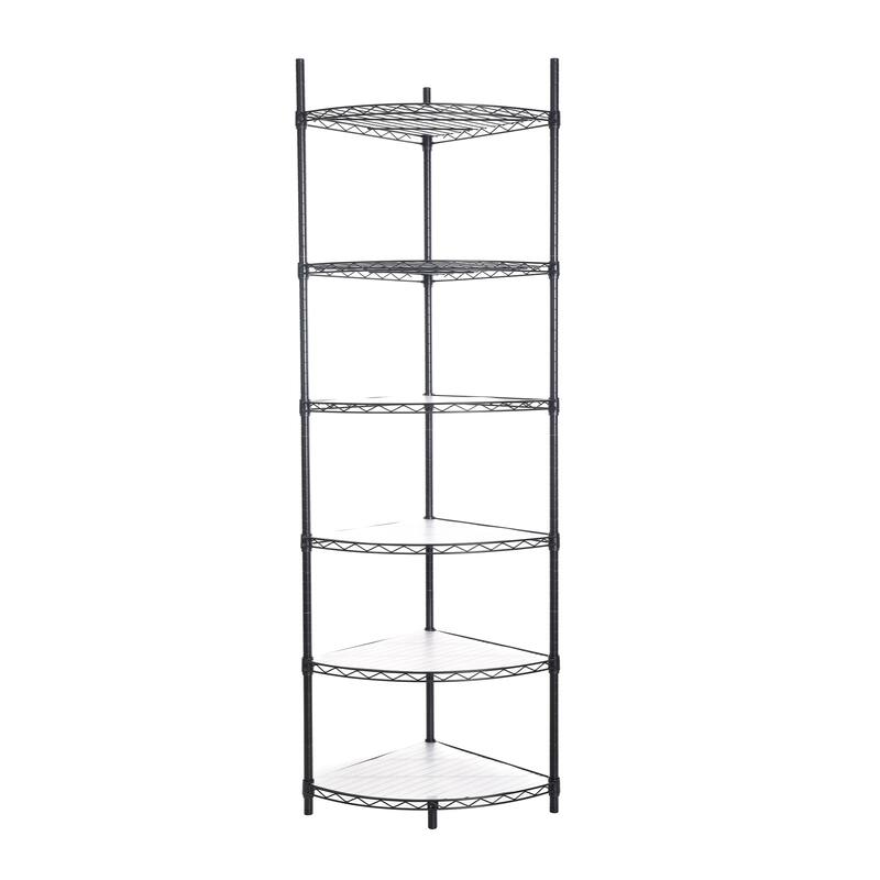 6 Tier Adjustable Metal Heavy Duty Free Standing Corner Storage Display Chrome Rack ﻿ - Black 6 Tier - 18"x18"x72"