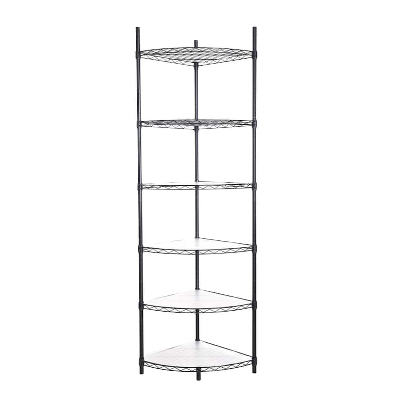 6 Tier Shelf Corner Wire Shelf Rack Adjustable Metal Heavy Duty Free Standing Corner Storage Display Chrome Rack - Black