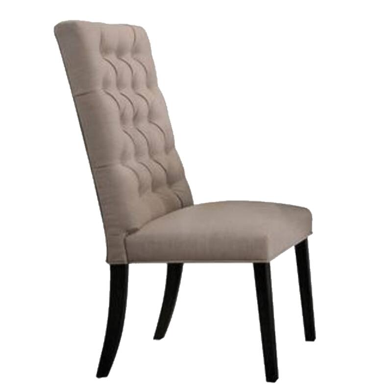 Wooden Dining Side Chair with Button Tufted Back, Set of 2, Tan Brown and Black