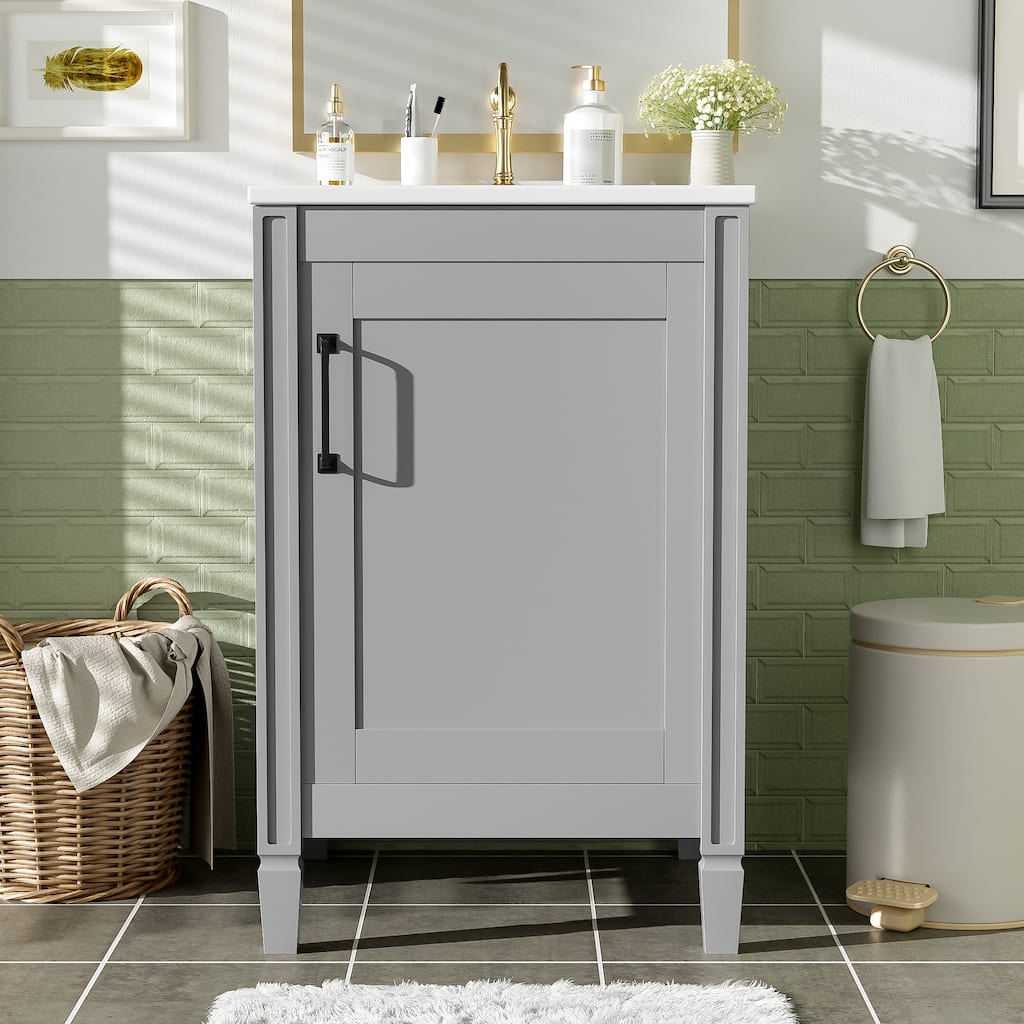 20" Gray Bathroom Vanity with Ceramic Sink