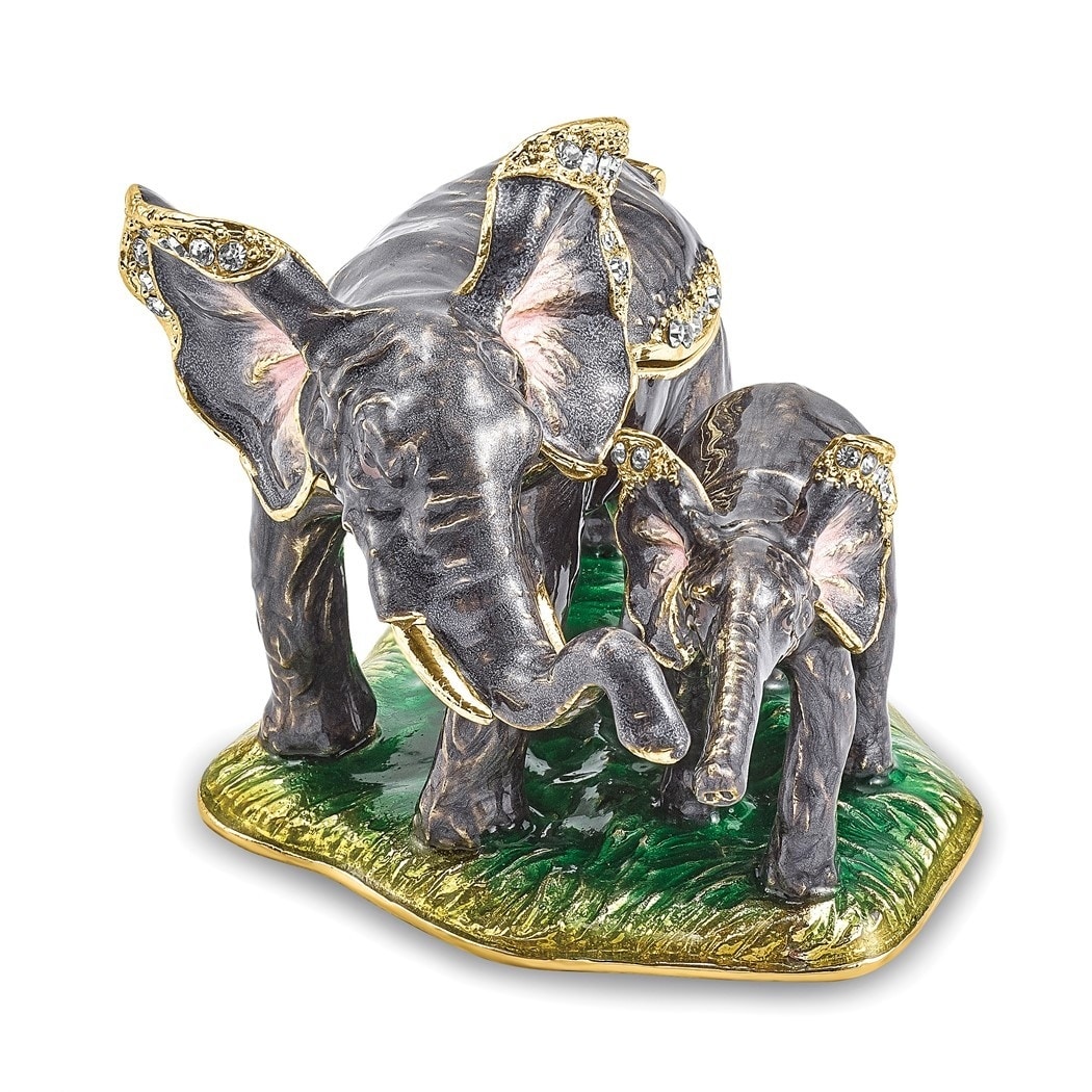 Curata Pewter Crystals Gold-Tone Enameled Ella  Eli Mom  Baby Elephant  Trinket Box on 18 Inch Necklace Bed Bath  Beyond 36203942