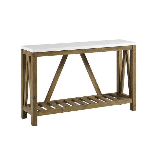 Delacora WE-BDF52AFTM 52" Long Faux-Marble Topped Console/Sofa Table with Walnut Base - Marble with Walnut