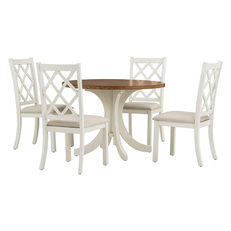 Mid-Century Solid Wood 5-Piece Round Dining Table Set, Kitchen Table Set with Upholstered Chairs for Small Places