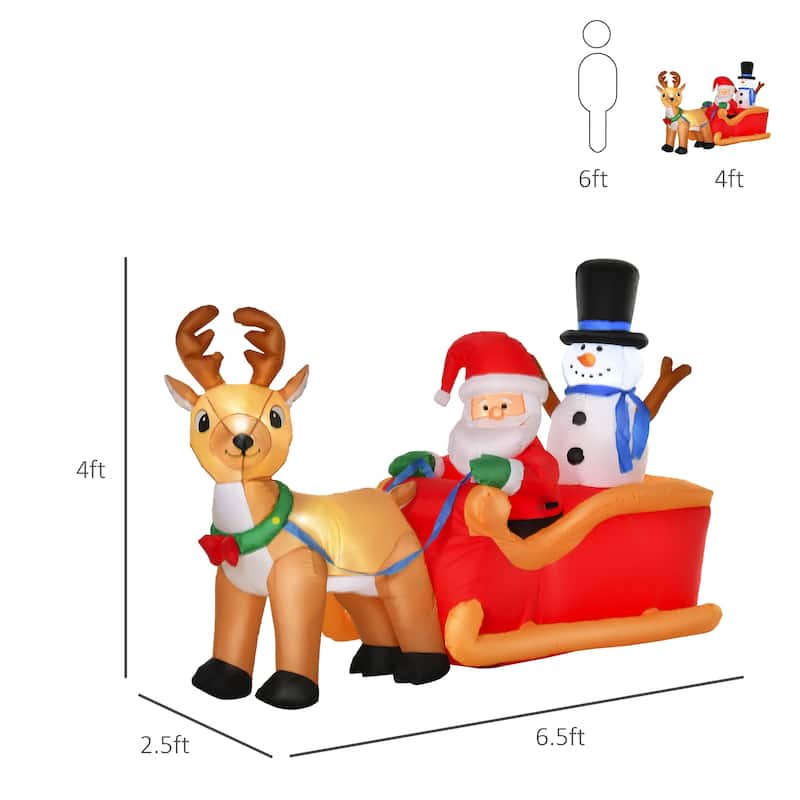 HOMCOM 4.2 ft. Inflatable Santa and Reindeer Decoration, Inflatable Snowman Christmas Decoration - 78.75"L x 31.5"W x 50.5"H